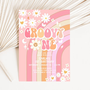 Invitation Groovy ONE Hippie Anniversaire Rétro 70's 1 an