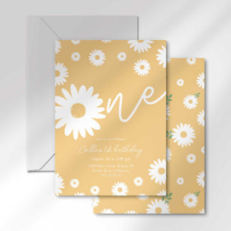 Invitation Groovy One Rétro Daisy Bohème Premier Anniversaire
