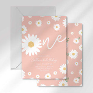 Invitation Groovy One Rétro Daisy Bohème Premier Anniversaire