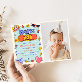Invitation Groovy One Retro Hippie 1ère fête d'anniversaire P