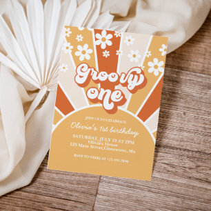 Invitation Groovy One Rétro Soleil daisy boho floral