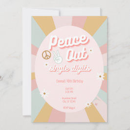 Invitation Groovy Peace Out Retro Simple Chiffres 10e Anniver