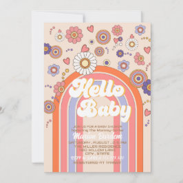 Invitation Groovy rétro aquarelle bonjour baby shower