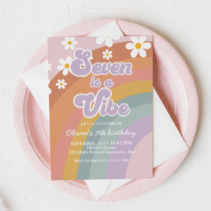 Invitation Groovy Seven est une ambiance Anniversaire rétro a