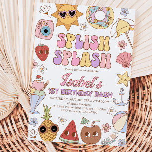 Invitation Groovy Splish Splash Beach Bash Anniversaire