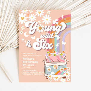 Invitation Groovy Young Wild et SIX Rainbow 6e Anniversaire