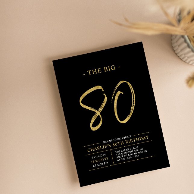 Invitation Gros 80 | Gold & Black 80th Birthday Party (Créateur téléchargé)