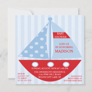 Invitation Gros Baby shower Red Blue SAILBOAT Boy