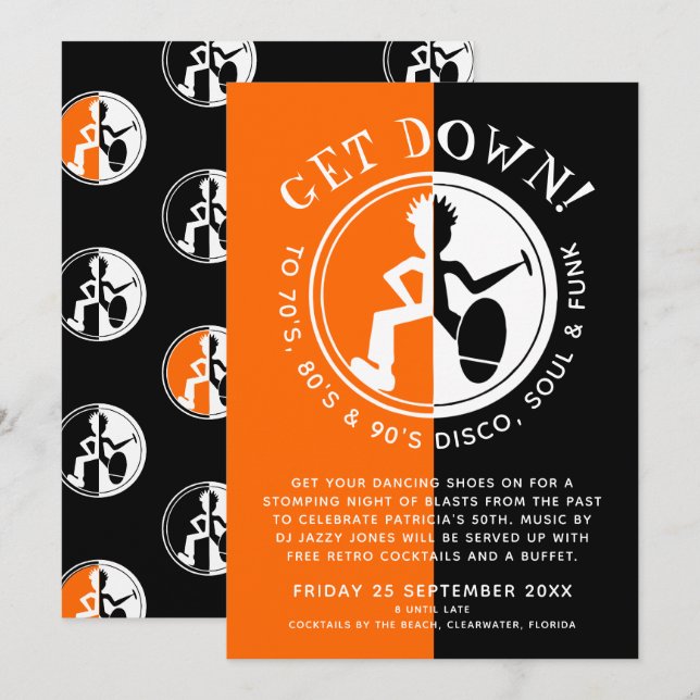 Invitation Gros gros noir orange obscur descendre la fête rét (Devant / Derrière)