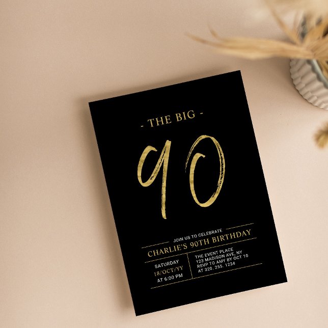 Invitation Gros Ninety | Gold & Black 90th Birthday Party (Créateur téléchargé)