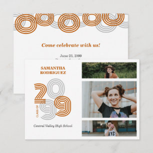 Invitation Gros Nombres Orange Brûlé 3-Photo Graduation