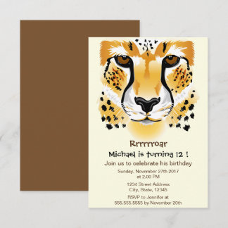Invitation gros plan de la tête cheetah illustration fête d'a