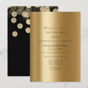 Invitation Gros points Sparkly Metallic Gold Black Sepia Conf