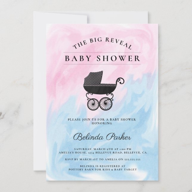 Invitation Gros Révéler rose + Baby shower bleu (Devant)