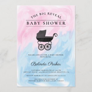 Invitation Gros Révéler rose + Baby shower bleu