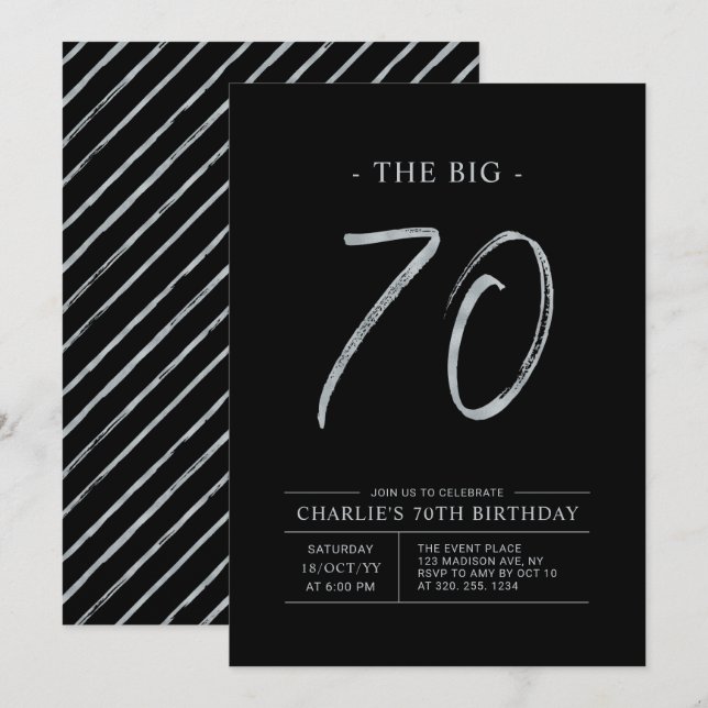 Invitation Gros Soixante-Dix | Soirée d'Argent et Noir 70e an (Devant / Derrière)