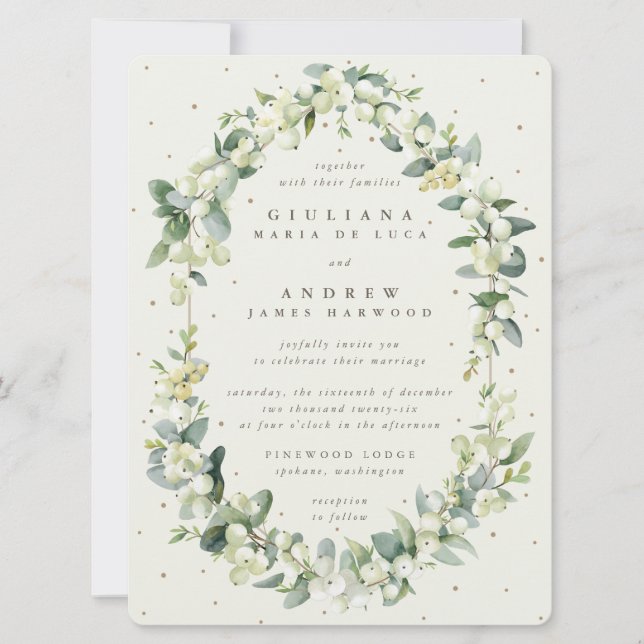 Invitation Grosse Crème Snowberry + Eucalyptus Mariage d'hive (Devant)