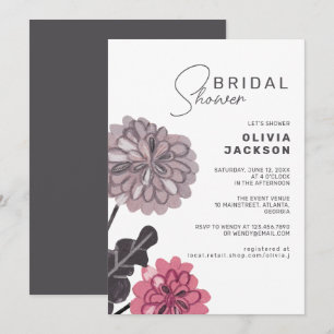 Invitation Grosse douche nuptiale rose poussiéreuse au charbo