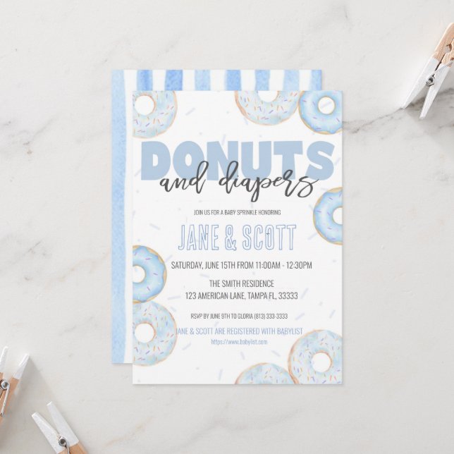 Invitation Grosse Fête de Donuts pour Garçon (Devant/Arrière en situation)