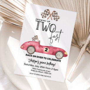 Invitation Grosse Up DEUX rapide Red Race voiture 2e annivers