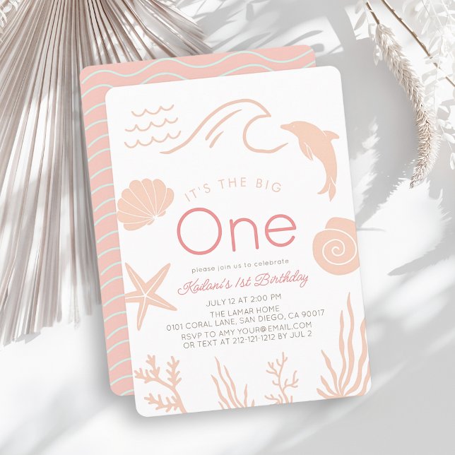 Invitation Grosse Vague Rose Fille 1er Anniversaire (Créateur téléchargé)