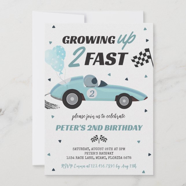Invitation Grossing Up Two Fast Race Car 2e anniversaire (Devant)
