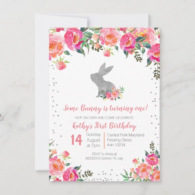 Invitation Grotte de printemps en argent Anniversaire Floral (Devant)