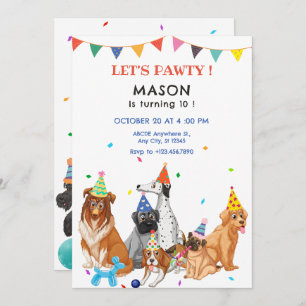 Invitation Groupe de chiens races fête anniversaire Invitatio