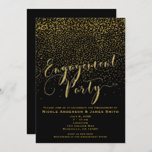 Invitation GROUPE D'ENGAGEMENT Douche Noir & Gold Confetti Gl