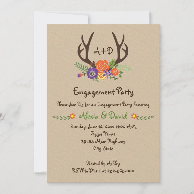 Invitation Groupe d'engagement mariage de monogramme floral A (Devant)