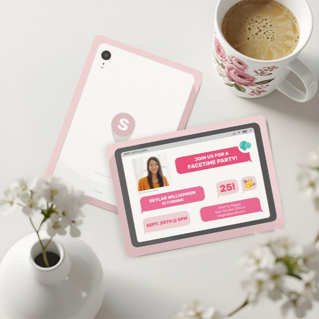 Invitation Groupe en ligne Conversation vidéo Tablet Texte Pa (Online Group Video Chat Tablet Text Message Party Invitation)