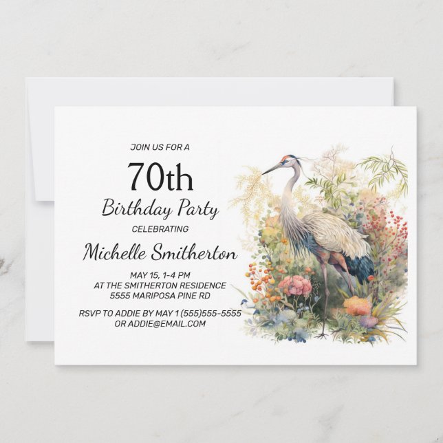 Invitation Grue Feuille Foliage Floral 70e anniversaire (Devant)