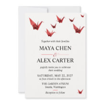 Grues en papier origami rouge mariage moderne mini