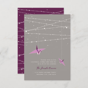 Invitation Grues Papier Violet Fée Lumières Mariage Réception