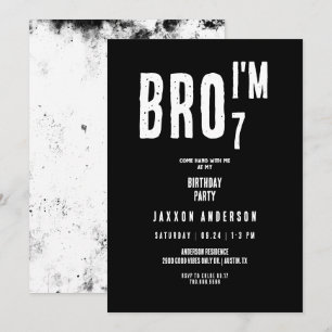 Invitation Grunge Black & White Boy Birthday Party