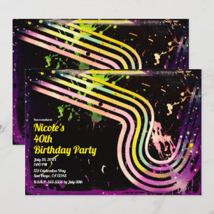 Invitation Grunge Color Splatter des années 80 Anniversaire r