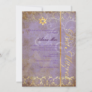 Invitation Grunge Damask Bat mitzvah/lilas/or
