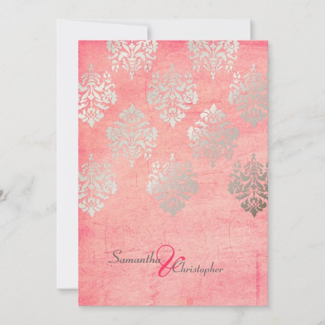 Invitation Grunge Damask/Pink/faux silver (Devant)