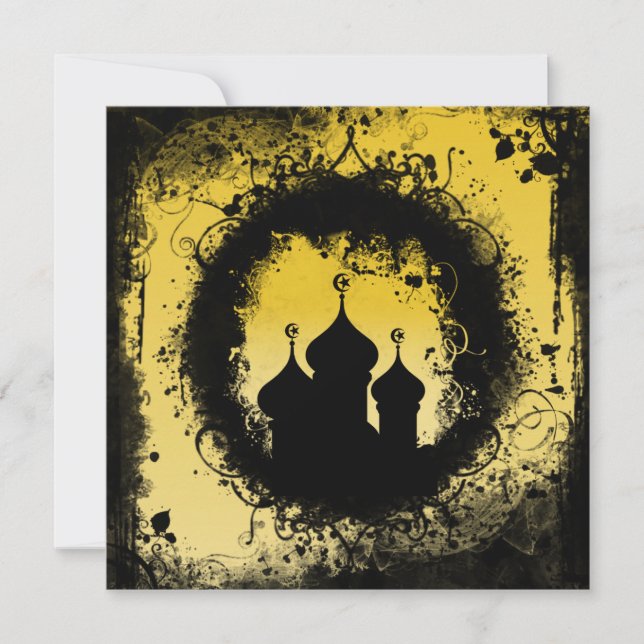 Invitation Grunge Goth Gold et Black Ramadan Mosque (Devant)