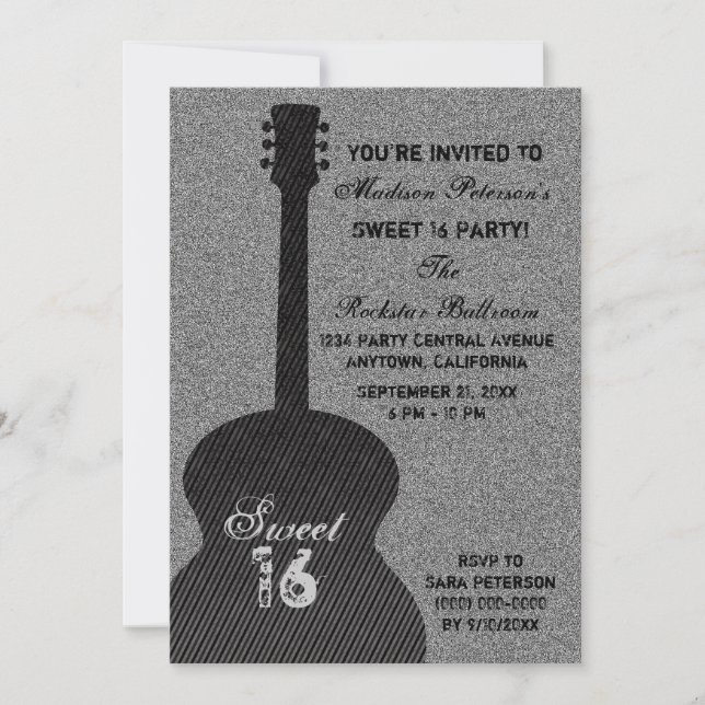 Invitation Grunge Guitar Stripes Sweet sixteen Invitation, No (Devant)