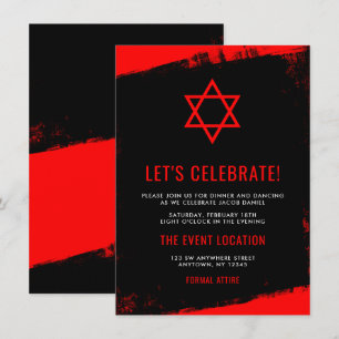 Invitation Grunge Red Black Bar Mitzvah Réception