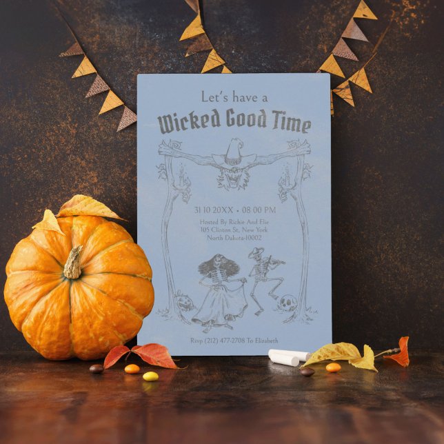 Invitation Grunge Retro Black Halloween Party (Grudge Retro Black Halloween Party Invitation)