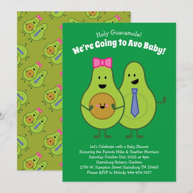 Invitation Guacamole Avocado Baby shower Co-Ed Gender Neutral (Devant / Derrière)