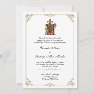 Invitation Guadalupe traditionnelle catholique Rouge Roses Or