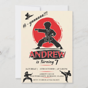 Invitation Guerrier personnalisé d'anniversaire de karaté 
