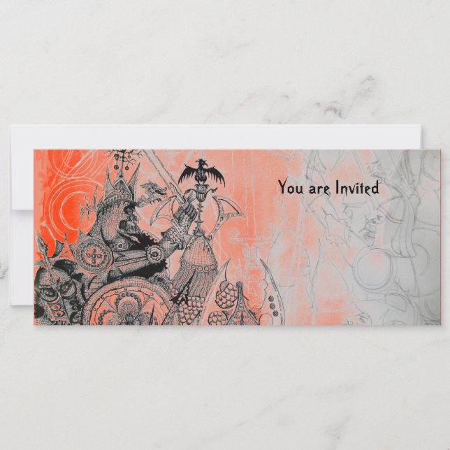 Invitation GUERRIÈRES GOTHIQUES, noir, blanc et rouge (Devant)