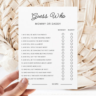 Invitation Guess Who Mommy or Daddy Baby Shower Game Activity