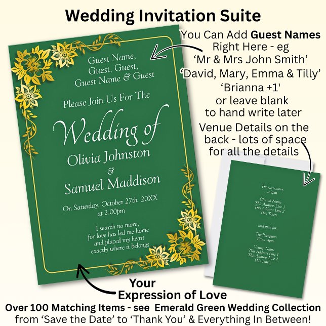 Invitation Guest Names, Emerald Green & Gold Wedding  (Créateur téléchargé)
