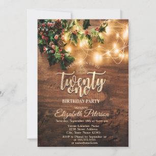 Invitation Gui rustique,Guirlandes lumineuses, Bois 21e Anniv