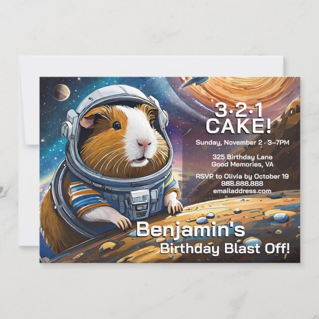 Invitation Guinea Pigs in Space, Countdown to Cake Birthday I (Devant)